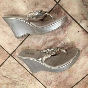 Silver Volatile Platform Wedge Sandals